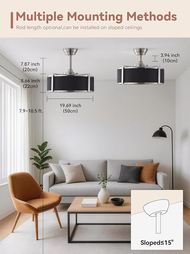 20 Inch Gold Fandelier Ceiling Fans with Lights, Gold Chandelier Ceiling Fan with Light Remote Control, Caged Enclosed with 6 Speeds for Bedroom, Nursery, Living Room