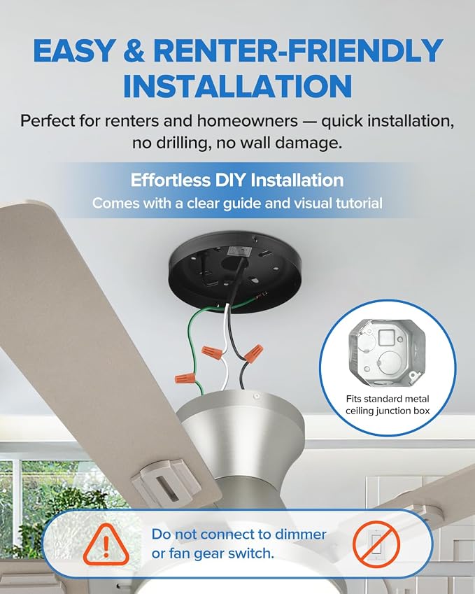 UME 60" Ceiling Fan with Lights & Remote, 6 Blades Low Profile Ceiling Fan, Quiet DC Motor, Natural Wind, 6 Speeds, 3CCT Dimmable 20W LED Modern Ceiling Fan for Bedroom, Living Room, Nickel
