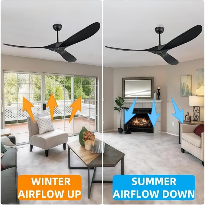 72 Inch Outdoor Ceiling Fan Without Light with Remote Control, Large Ceiling Fan Without Light, 3 Solid Wood Leaf Ceiling Fans, Suitable for Terrace, Living Room, Farmhouse(Black, 72 inch)