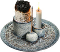 Incense Burner, Sage Palo Santo Candle Sticks Holder for Burning with Ash Catcher Tray, Handmade Ceramic Multi-Use Aromatherapy Tray for Meditation, Yoga, Home Decor (Blue)