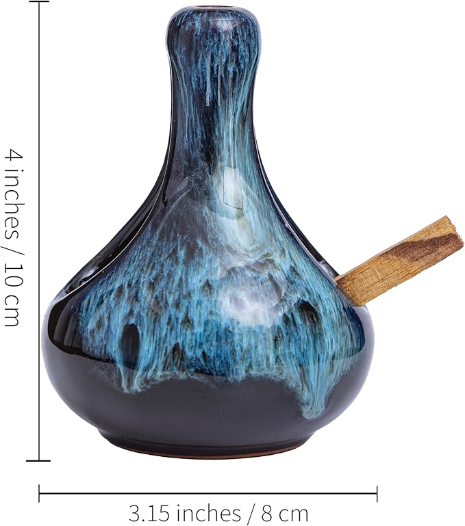 Palo Santo Holder Ceramic Incense Burner for Palo Santo Sticks and Cones Burning, Mini Chiminea Incense Burner Holder for Yoga Spa Aromatherapy Meditation, Home Office Decor (1, Blue)