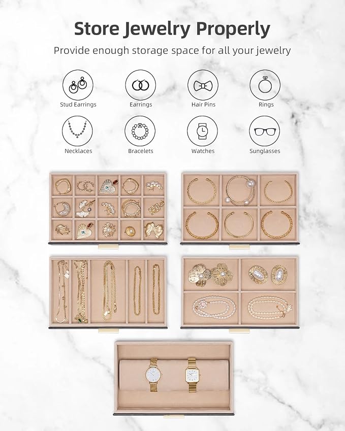VLANDO 6 Layer Large Jewelry Box - Jewelry Holder Organizer, Jewelry Box Organizer for Drawer Necklace Ring Bracelet and Watch, Birthday Gift for Loved Ones - Black