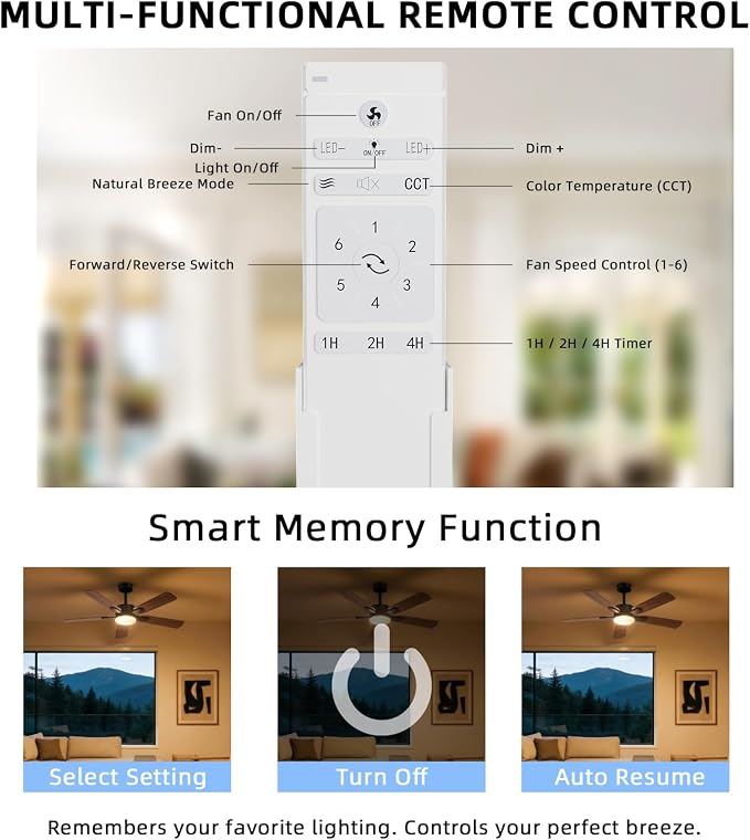 52 Inch Ceiling Fans with Lights, Large Ceiling fan with Light and Remote/APP Control, Quick Installation, 3CCT, Dimmable, Noiseless Reversible Motor, 5 Blades Black Ceiling Fan for Outdoor Indoor