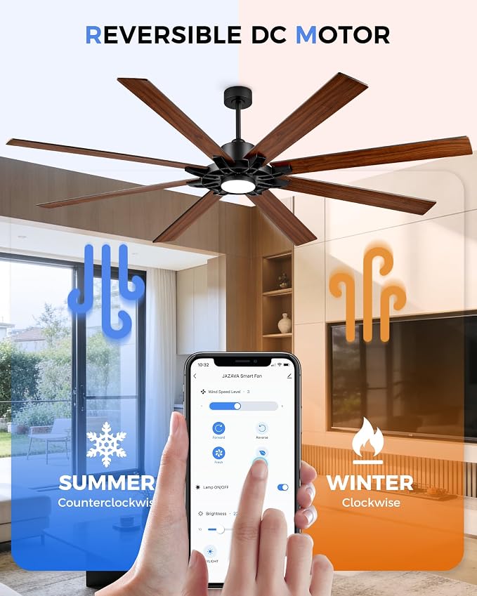 84 Inch Ceiling Fan,Large Indoor Outdoor Ceiling Fan for High Ceilings,Covered Patio & Garage,Smart Ceiling Fan Compatible with Alexa,Black Ceiling Fan with Dual Finish 8 Blades, ZCCF05BK-84