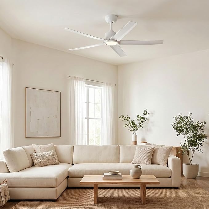 ocioc 52 Inch Smart Ceiling Fan,Modern Ceiling Fans with Lights and Remote,Compatible with Alexa/Google Home/APP,Reversible,Dimmable,3 CCT,Timer,White Ceiling Fan for Living Room,Bedroom