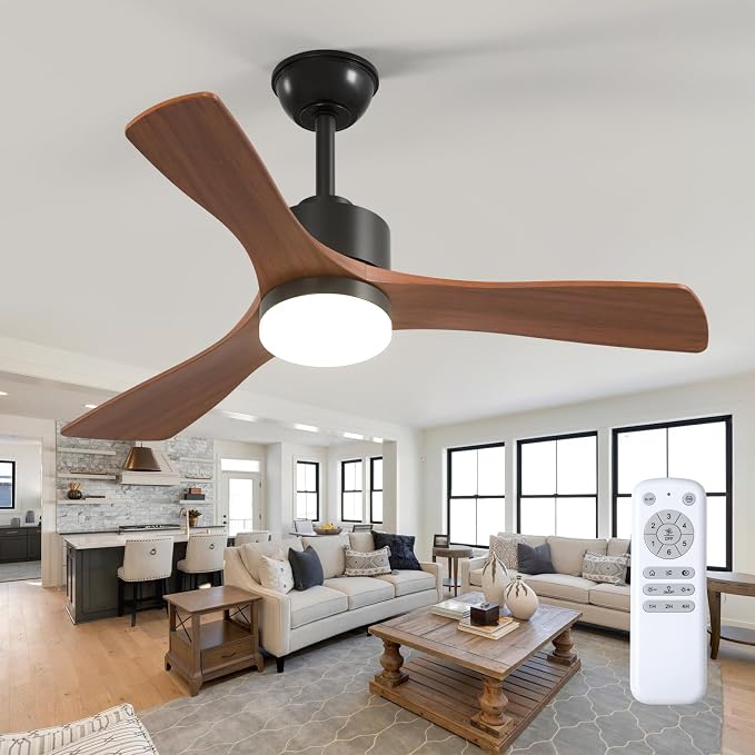 addlon 42 inch Ceiling Fans with Lights and Remote Control, Reversible, 3 Wood Blades, 6 Speeds, 3CCT Dimmable, Noiseless, Indoor/Outdoor Black Walnut Ceiling Fan for Bedroom Living Room Gazebo Patio