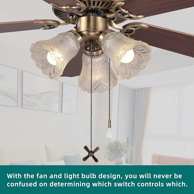 42 Inch Indoor Ceiling Fan with Pull-Chain and Three LED Light Bulbs Base, Traditional 3-Speeds Reversible Blades Ceiling Fan (Antique)