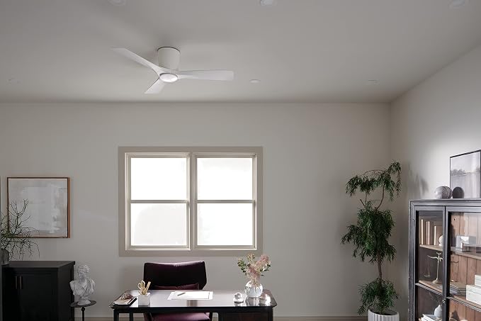 Kichler Volos 48” Indoor Ceiling Fan with LED Light and Wall Control in Matte White, Contemporary Ceiling Fan with Light, 300032MWH