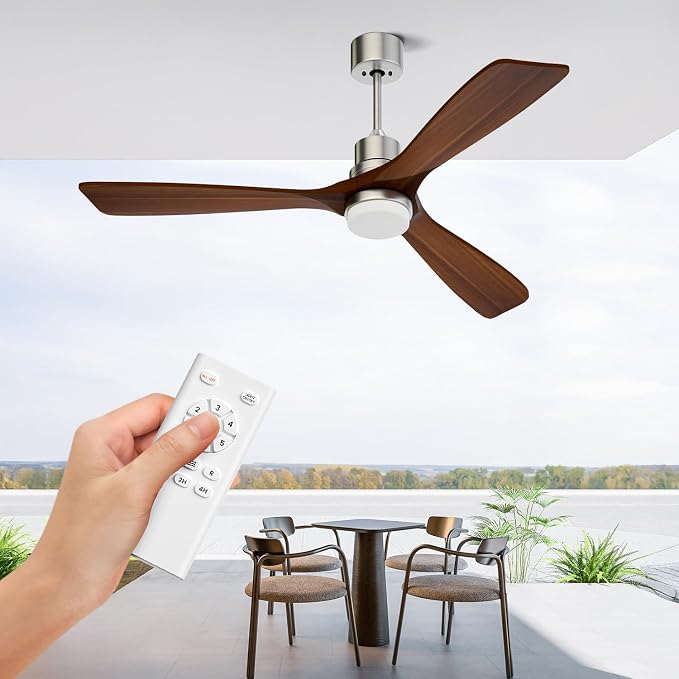Obabala 52 Inch Ceiling Fans with Lights and Remote Control-Outdoor Ceiling Fan Walnut Wood 3 Blade for Bedroom Living Room Indoor Farmhouse Patio, Reversible Noiseless DC Motor