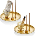 ZenBless 5 in 1 Incense Burner, Palo Santo Holder, Sage Holder, Incense Sticks/Coil/Cones, 5.5 inches Brass Ash Catcher for Meditation Yoga Room (Gold_2pcs)