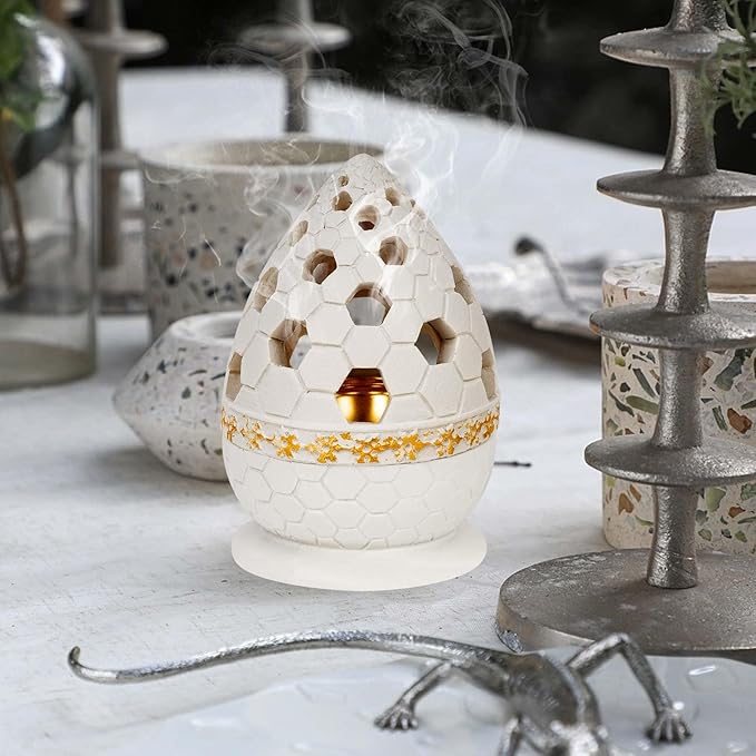 Incense Burner Holder, Bakhoor Frankincense Charcoal Censer Resin Stand, Ideal for Aromatherapy Yoga Spa, Home Christian Church Decor (White)