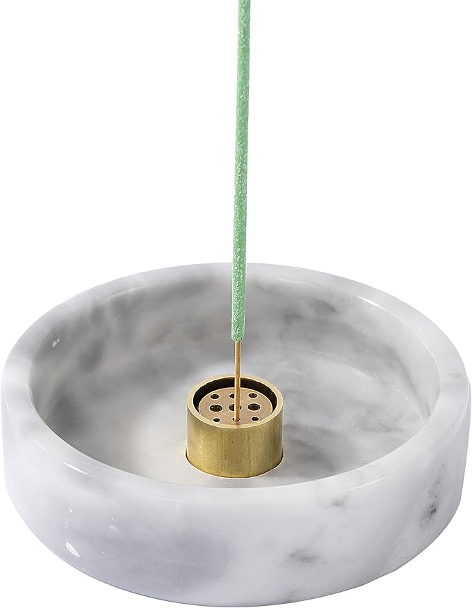 Palo Santo Holder, Natural Marble Incense Burner for Palo Santo Sticks, Handmade Stick Incense Holder Ideal for Smudging, Incense Burning, Decoration (Natural White&Grey)