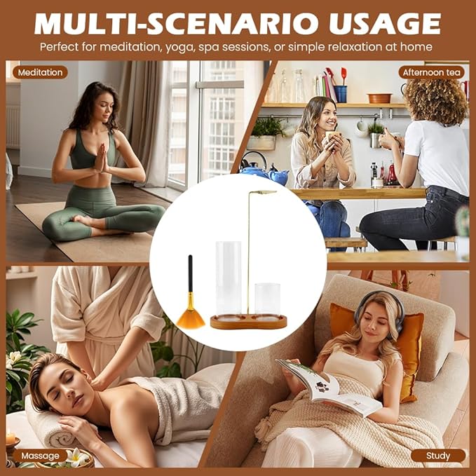 2 in 1 Glass Incense Holder for Sticks,Insence-Stick Holder,Incense Burner Holder with Storage & Ash Catcher Wooden Base for Meditation Yoga Spa Home Decor