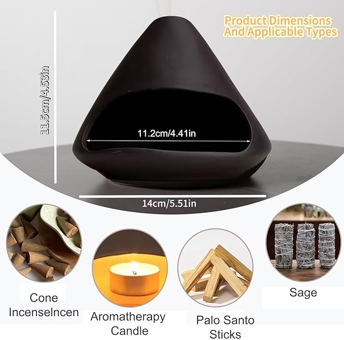 Palo Santo Holder & Mini Chiminea Ceramic Incense Burner for Sage, Cone Burning, Aromatic Home Decor & Incense Sticks with Ash Catcher, Ideal for Yoga & Meditation