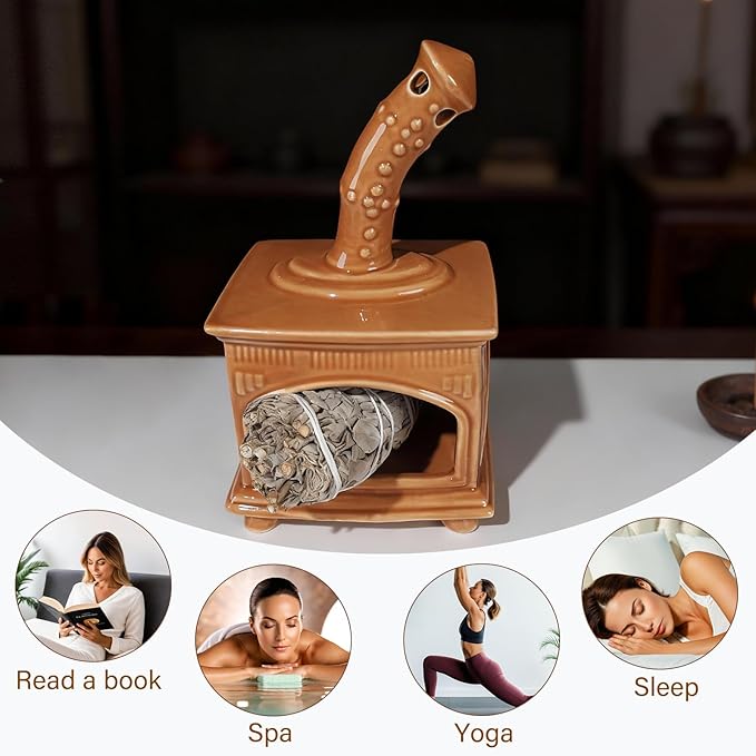 MOUGIGI Ceramic Palo Santo Holder and Mini Chiminea Smudge Bowl | Versatile Burner for Sage Sticks, Incense Cones, Copal and Candles | Suitable for Yoga, Meditation and Mindfulness Practices