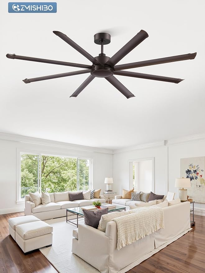 ZMISHIBO 84" Large Industrial Ceiling Fans No light with Aluminum 8 Blades, Commercial Ceiling Fan without Light,Quiet DC Motor, 6 Speeds, Indoor Outdoor Ceiling Fan for Patio,Garage,Shop, Oil Bronze
