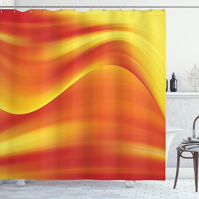 Ambesonne Orange Shower Curtain, Digital Waves with Different Tones with Motion Effect Smooth Hot Lines Art Print, Cloth Fabric Bathroom Decor Set with Hooks, 69" W x 84" L, Burnt Orange