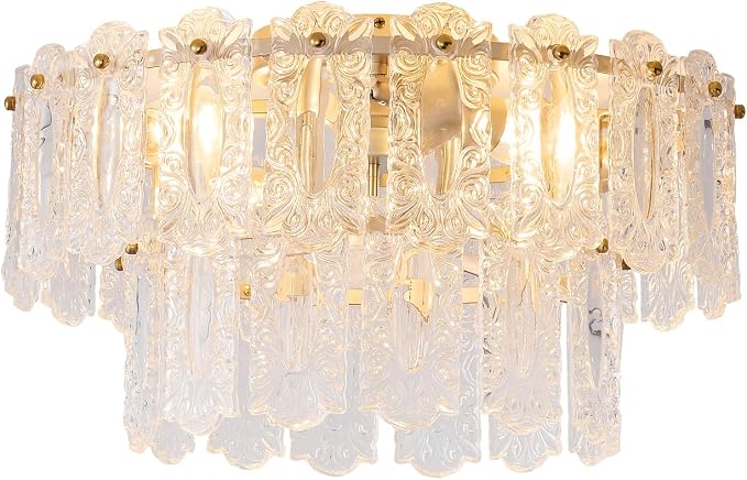 Crystal Caged Ceiling Fan with Light Flush Mount, 20inch Crystals Ceiling Fan with Light and Remote,Gold Crystal Fandelier Ceilings Fans with Lights for Bedroom,Nursery, Foyer