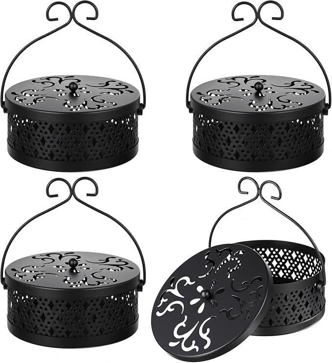4 Pieces Mosquito Coil Holder, Retro Portable Mosquito Incense Burner with Handle for Indoor Outdoor Home Patio and Camping (Bronze)