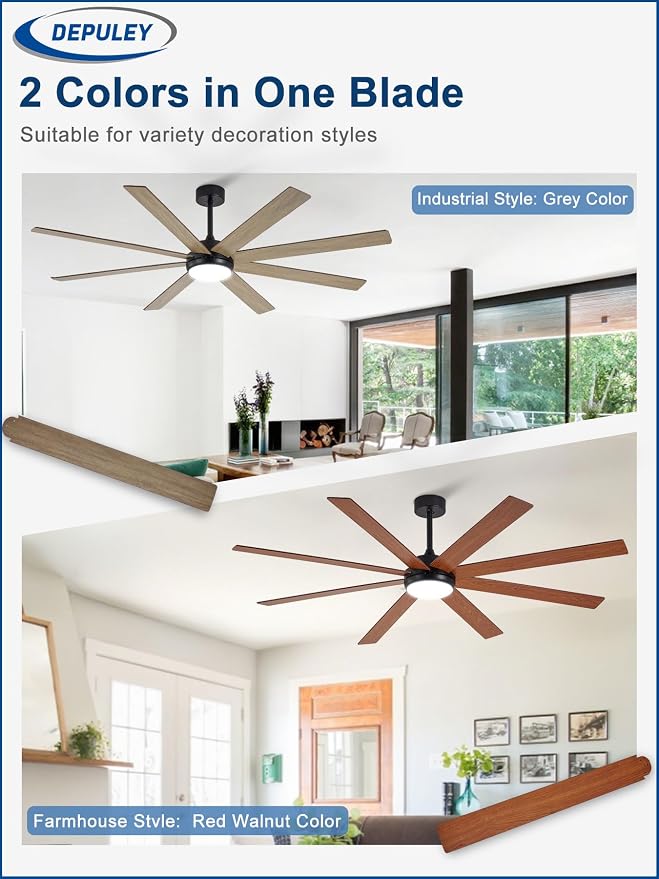 Depuley 66" Ceiling Fans with Lights: Large Indoor/Outdoor Ceiling Fan for Patios Living Room - 8 Blades Wooden Dimmable Ceiling Fans with Remote APP Control Timer Reversible Quiet DC Motor 6 Speeds