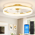 VOLISUN Low Profile Ceiling Fans with Lights and Remote, 24in Fandelier Ceiling Fan Flush Mount, 3000K-6500K Smart Bladeless LED Fan Light, Gold Modern Ceiling Fans with Lights for Bedroom