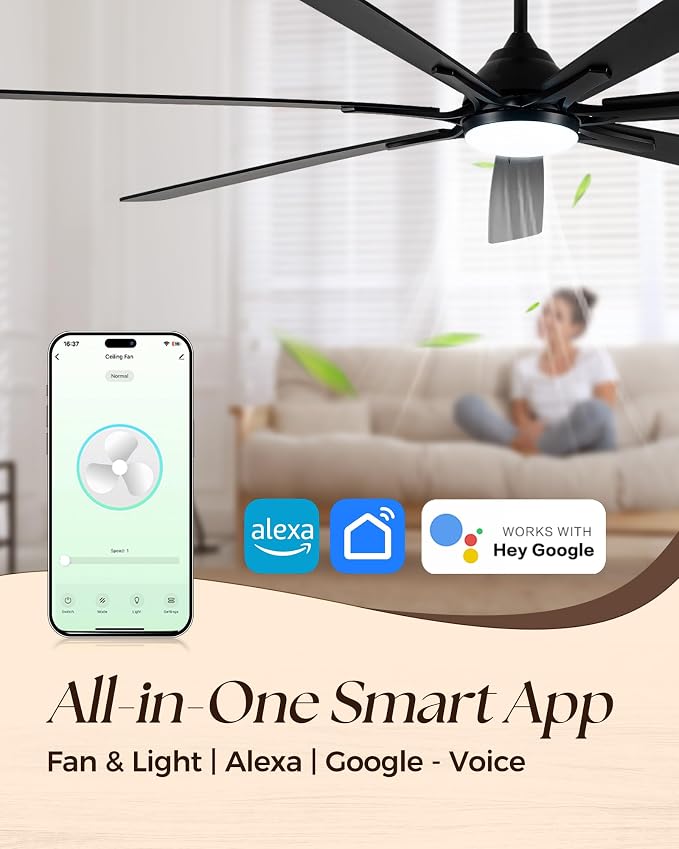 84 Inch Smart Ceiling Fan with Lights,High Airflow Large Fan for Big Room | ETL-listed with Quiet DC Motor,Alexa/APP Controls,Up to 10117CFM High Airflow,Timer,Dual Finish 7 Blades for Outdoor Covered