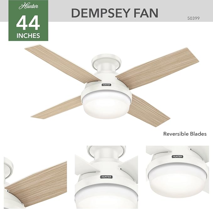 Hunter Dempsey, Outdoor or Indoor, Ceiling Fan, Quiet, 44 inch, Fresh White