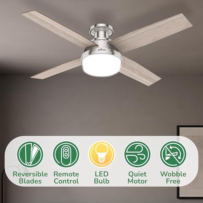 Hunter Dempsey, Indoor, Ceiling Fan, Modern, 52 inch, Brushed Nickel