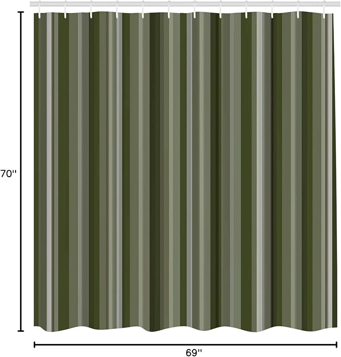 Ambesonne Stripes Shower Curtain, Abstract Ocean Inspired Palette Lines Geometrical Image Illustration, Cloth Fabric Bathroom Decor Set with Hooks, 70" Long, Olive Green