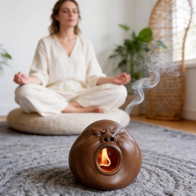 MOUGIGI Handcrafted Palo Santo Holder Ceramic Incense Burner - Yawning Shape - Safe for Palo Santo Sticks Sage & Incense Cones for Ceramic Smudge Bowl,Aromatic Incense Burner-Yoga Meditation Gift