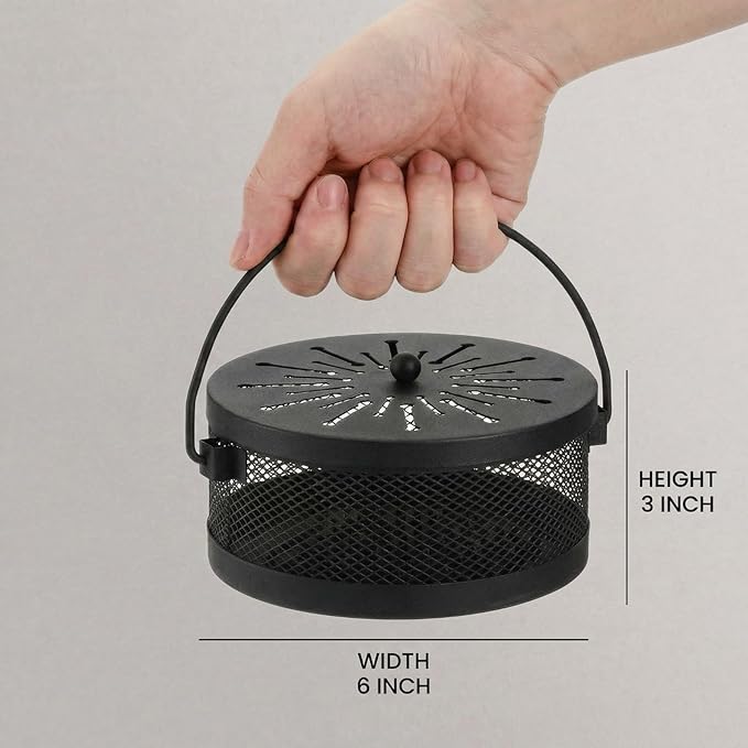 Elsjoy 2 Pack Mosquito Coil Holder with Lid and Handle, Portable Incense Coil Burner Metal Mosquito Incense Holder for Indoor & Outdoor Camping