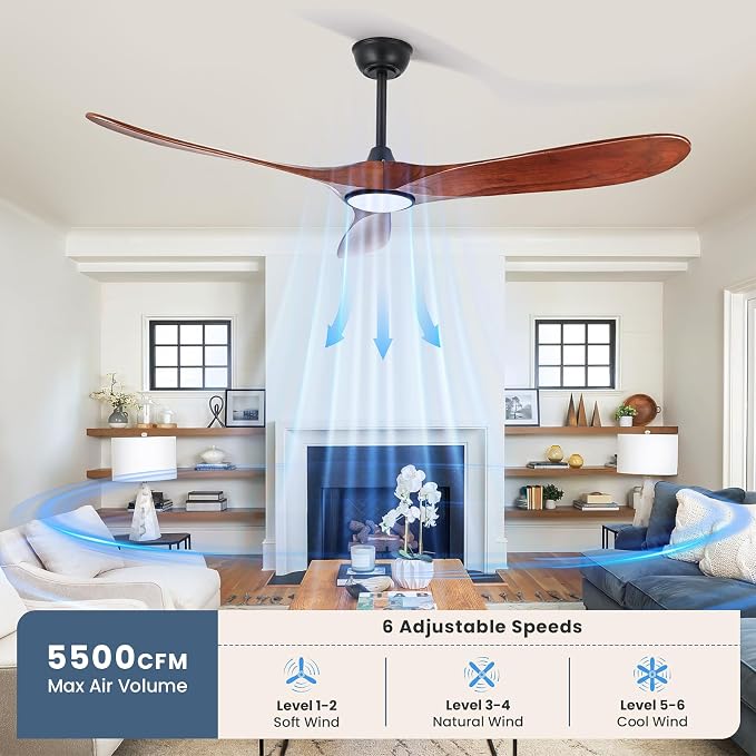 heimo 60 Inch Outdoor Ceiling Fan with Light and Remote, Wood Ceiling Fans with Lights Dimmable for Bedroom Living Dining Room Patios Garage Gazebo Farmhouse Big Dc Reversible Indoor Fan(Walnut)
