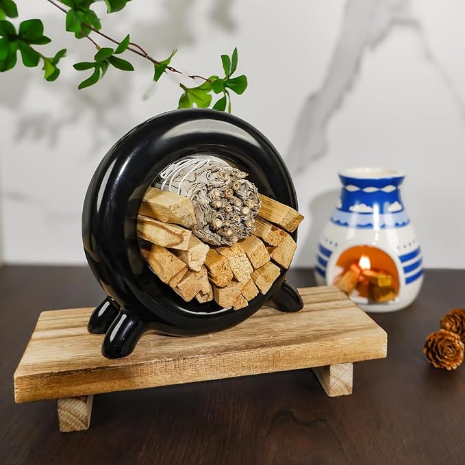 MOUGIGI Ceramic Palo Santo Holder Incense Burner for Palo Santo & Sage Sticks, Energy Cleansing, Yoga, Meditation, Zen, Altar Decor & Aromatherapy - 5.5" L x 1.93" W x 5.3" H