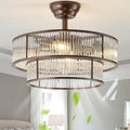 Brown Fandelier Ceiling Fans with Lights, 20" Brown Crystal Chandelier Ceiling Fan with Light Remote Control, Caged Mid Century with 6 Speeds for Bedroom, Living Room, Nursery