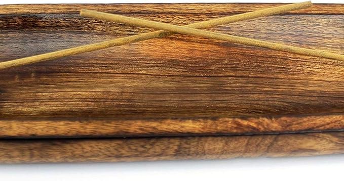 Dinil Incense Burner Holder – 11 Inch Natural Wood Ash Tray – Double Holes for Mixing Scents – Rustic Brown Finish – No Mess Elegant Design – Ideal for Yoga, Meditation Room, Home