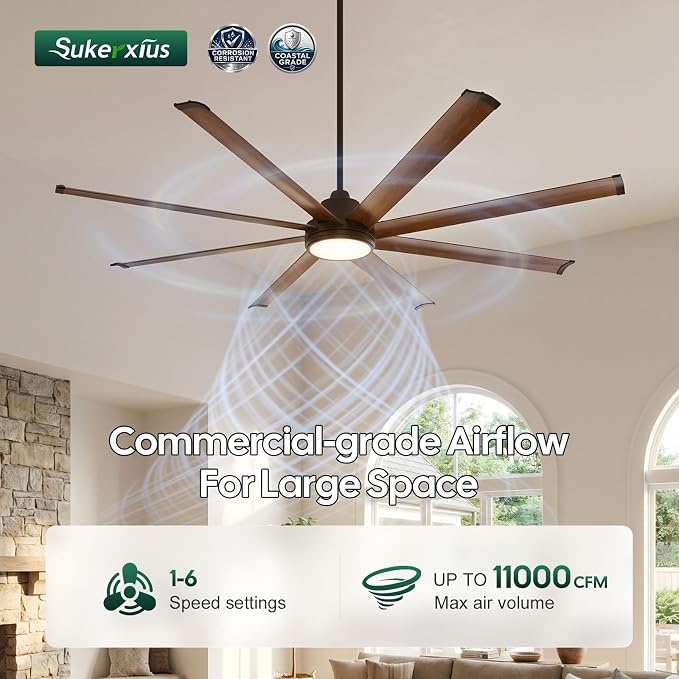 84 Inch Indoor Outdoor Ceiling Fan with Light, Rustic Farmhouse Smart Ceiling Fan with Alexa/App/Remote Control, 8 Walnut Aluminum Blades, Large Airflow Quiet DC Motor, for Barn Office Gym Patio