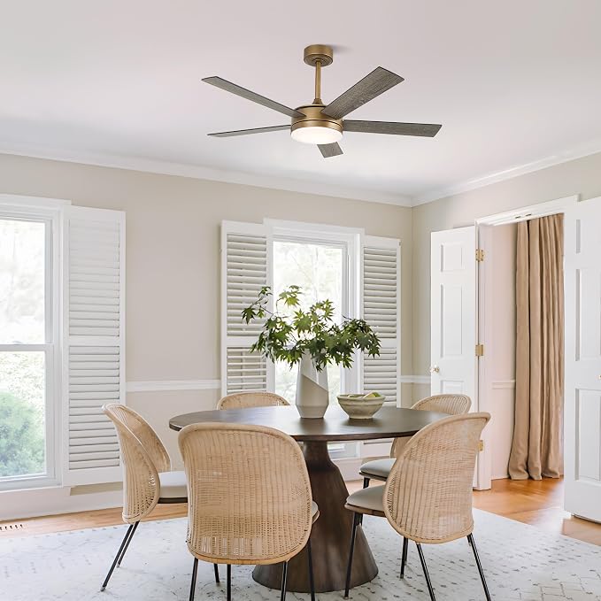 48 Inch Gold Ceiling fans with Lights and Remote/APP, Modern Black and Gold Ceiling Fan for Indoor Bedroom Living Room with 3CCT, Reversible DC Motor, 6 Speeds, Timer, 5 Wood Grain Blades