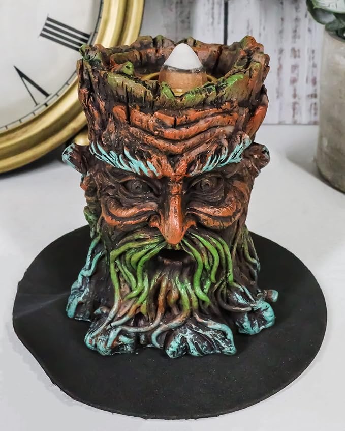 Ebros Gift Magical Forest Mystic Cernunnos Greenman Ent Backflow Incense Cone Burner Statue 3.25" H Aromatherapy Scent Accessory Holder As Celtic Wiccan Horned God Home Decor Tree Spirit Sculpture