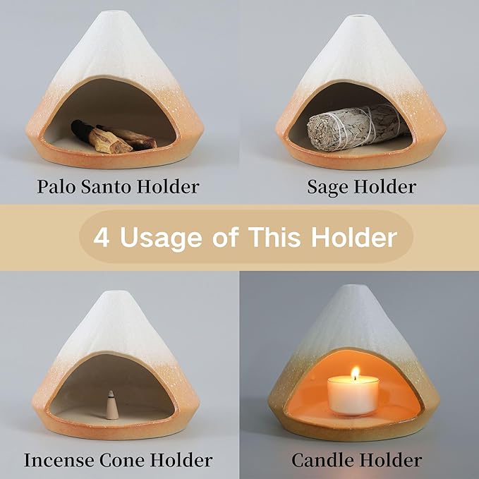Chiminea Palo Santo Holder Sage Burner, Ceramic Incense Holder for Burning Sage Smudge Sticks and Palo Santo, Smudge Bowl for Yoga, Meditation, and Energy Cleansing (Orange)