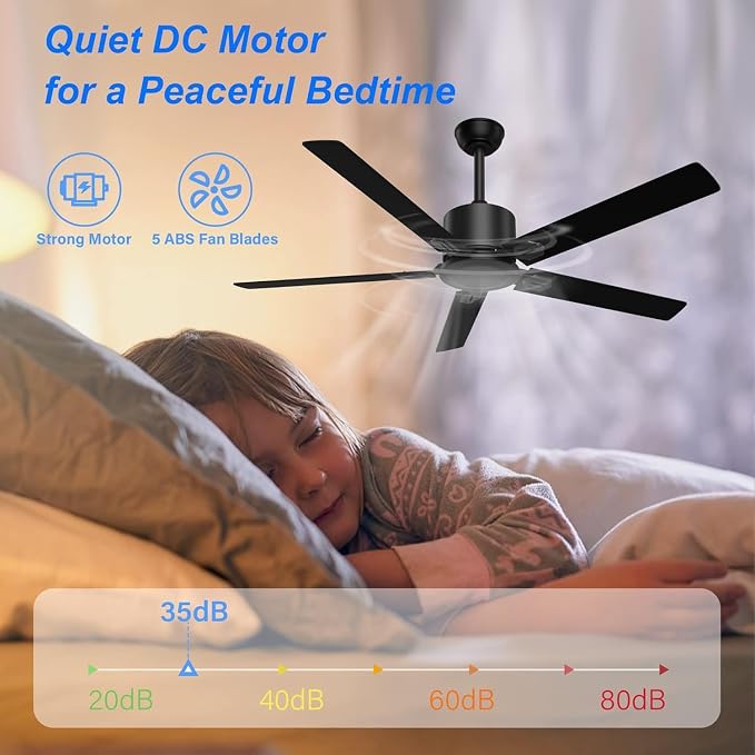 Obabala 52 in Black Ceiling Fan No Light, Outdoor Ceiling Fans with Remote Control without Light, 5 Blades, 6 Speed Reversible DC Motor Modern for Patios, Garage, Bedroom, Porch