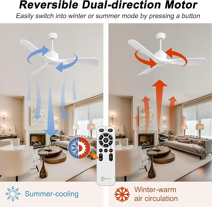 OFANTOP 52 Inch White Modern Smart Ceiling Fan with Light and Remote | High CFM Quiet DC Motor, 3-Color Dimmable Ceiling Fan Light, Reversible Motor, Timer, for Bedroom Living Room Dining Room