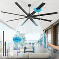 84 Inch Ceiling Fan No Light, Large Outdoor Ceiling Fans with 6 Speed Remote Control, 3 Downrods, DC Reversible Motor, 8 Blades Industrial Ceiling Fan for Big Rooms,Garage,Patio,Shop,Warehouse, Black