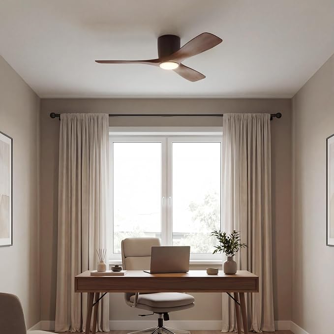Kichler Volos 48” Indoor Ceiling Fan with LED Light and Wall Control in Satin Natural Bronze, Contemporary Ceiling Fan with Light, 300032SNB
