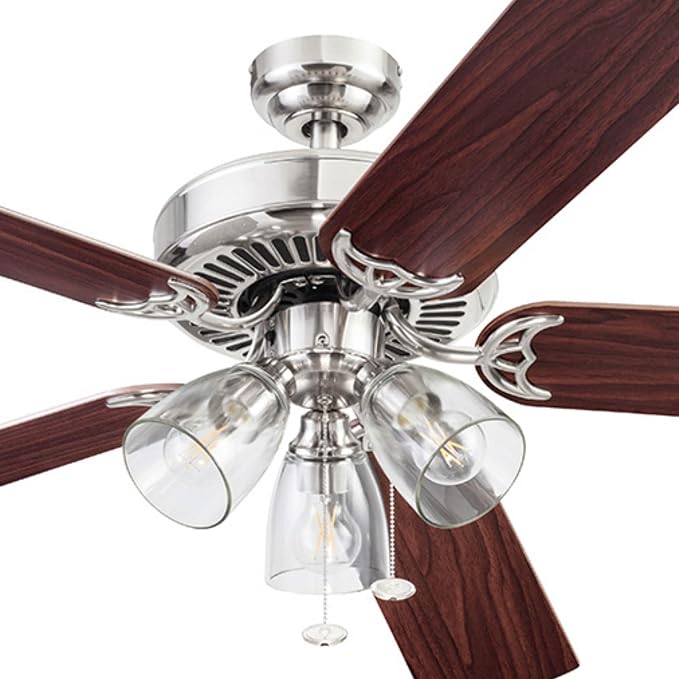 Prominence Home Saybrook Modern Farmhouse 52 Inch Ceiling Fan with Light, LED Ceiling Fan, Tri-Mount Indoor Fan with 5 Blades, Gray Oak and Brown Walnut Blade Finish Options, Matte Nickel (51592-01)