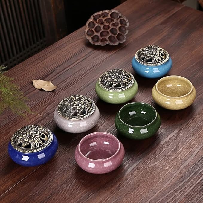 Ceramic Incense Burner, Coil Cone Stick Incense Burner Holder, Home Ornaments Incense Seat, Disc Censer Zen Decor (Fambe Red)