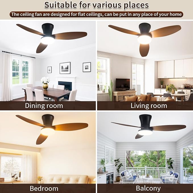 40 inch Ceiling Fan with Lights, Flush Mount with Remote Control | 3 Blades, 6 Speeds, Reversible Quiet DC Motor, Dimmable, 3000-6000K Adjustable, Timer, for Bedroom Dining Room Home Office