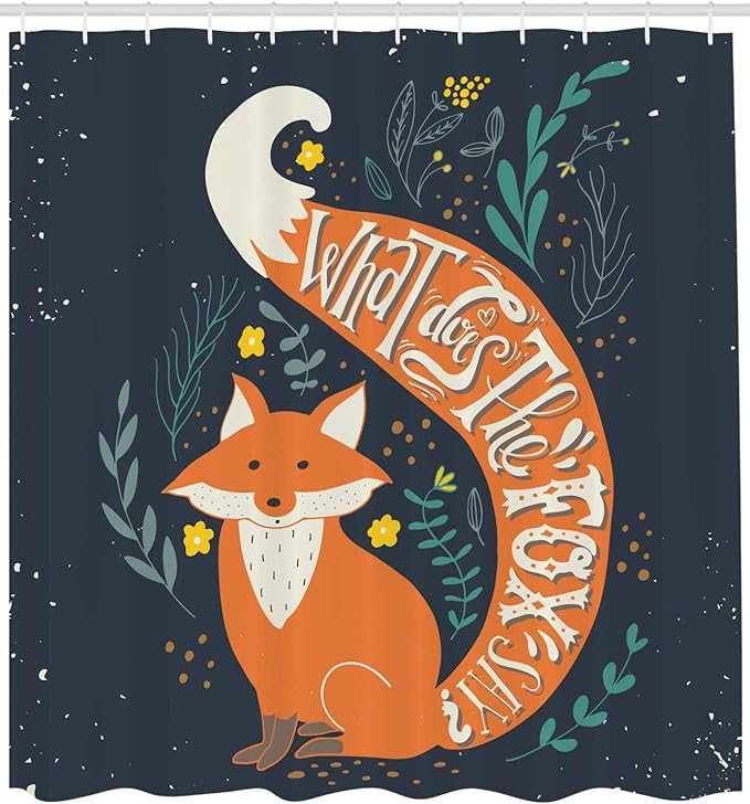Ambesonne Vintage Shower Curtain, What Does The Fox Say? Hipster Animals Know Better Habitat Creature Illustration, Cloth Fabric Bathroom Decor Set with Hooks, 69" W x 84" L, Indigo Apricot Off White