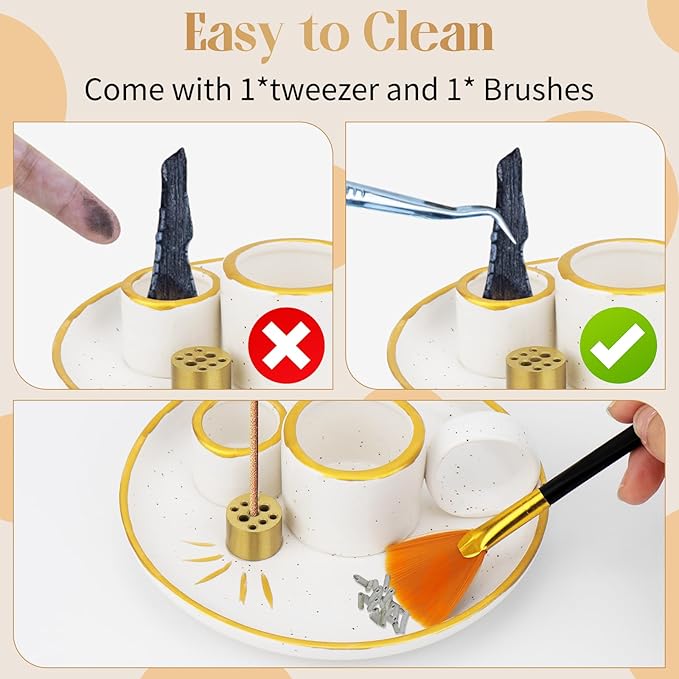 SelfTek 5 in 1 Incense Holder for Sticks, Ceramic Incense Burner Holder and Ash Catcher Tray, Palo Santo Holder - 9 Incense Holes for Candle, Sage Holder for Burning for Meditation Yoga Room (White)
