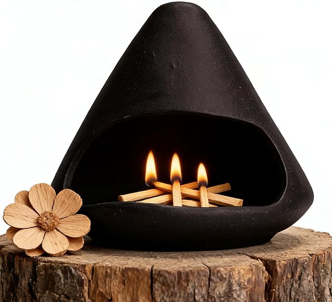 Ceramic Palo Chimney Santo Burner, Handcrafted Mini Incense Chiminea Sticks Holder for Meditation Zen Decor
