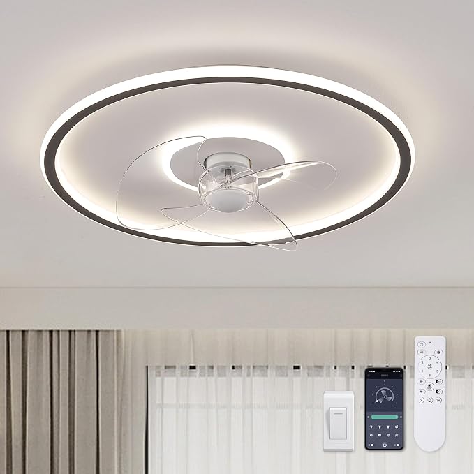 LUDOMIDE 20" Flush Mount Ceiling Fan with Lights and Remote, 6 Wind Speeds, Dimmable LED for Bedroom, Kids Room and Living Room